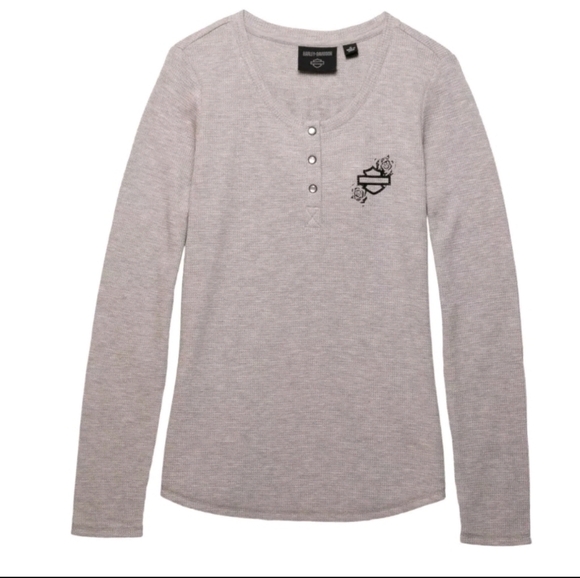 NWT Harley Davidson Women's Fireside Roses Thermal Henley Gray Size 1W - Picture 4 of 8